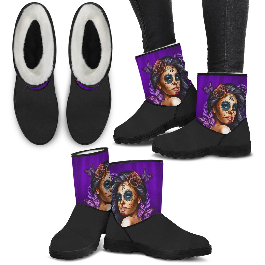 Calavera Purple Ladies Eco-Friendly Faux Fur Boots