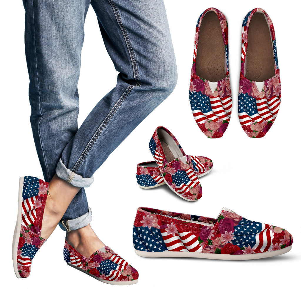 USA Flag & Flowers Women's Casual Canvas Shoes
