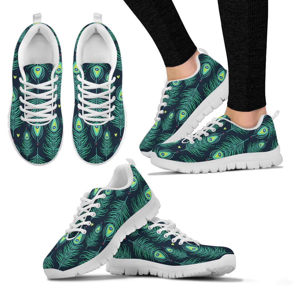 Peacock Feathers Women's Sneakers White Soles