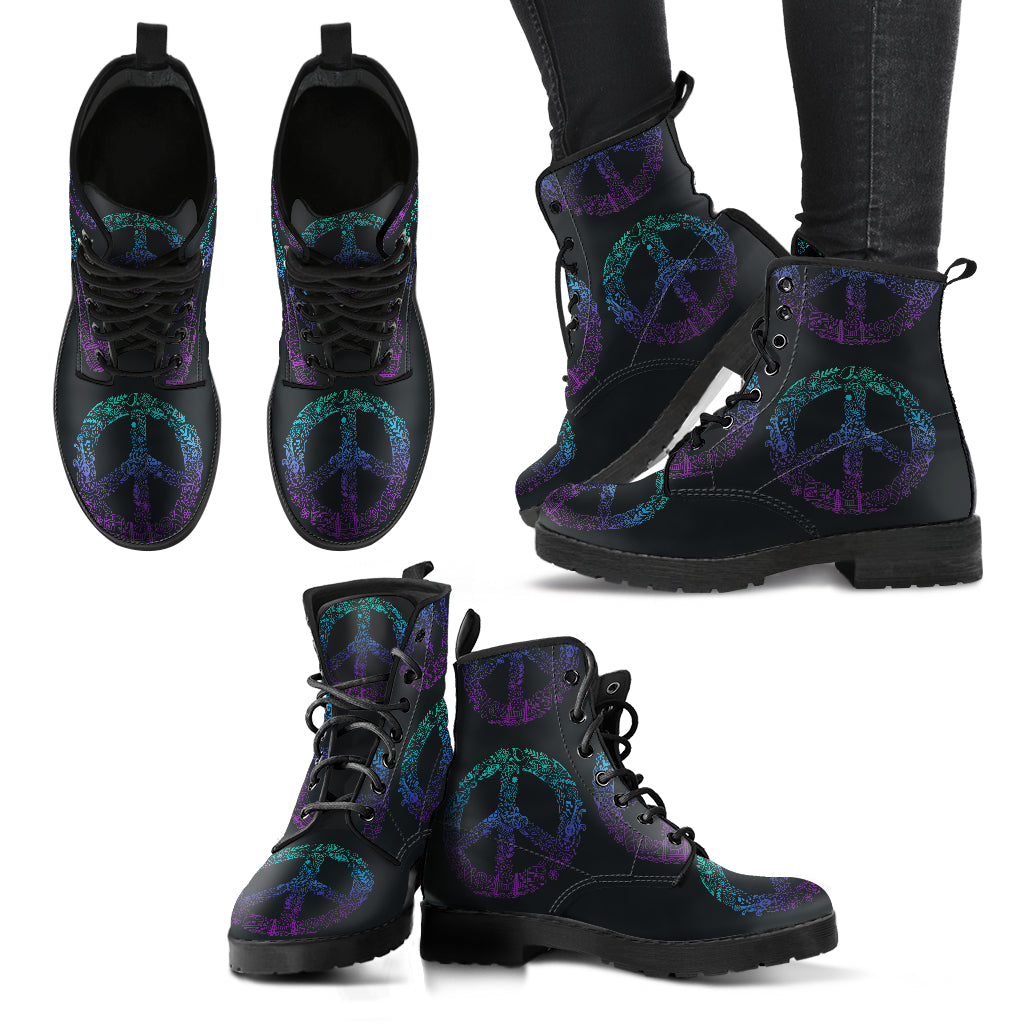 Purple Blue Teal Peace Women's Eco-Friendly Leather Boots