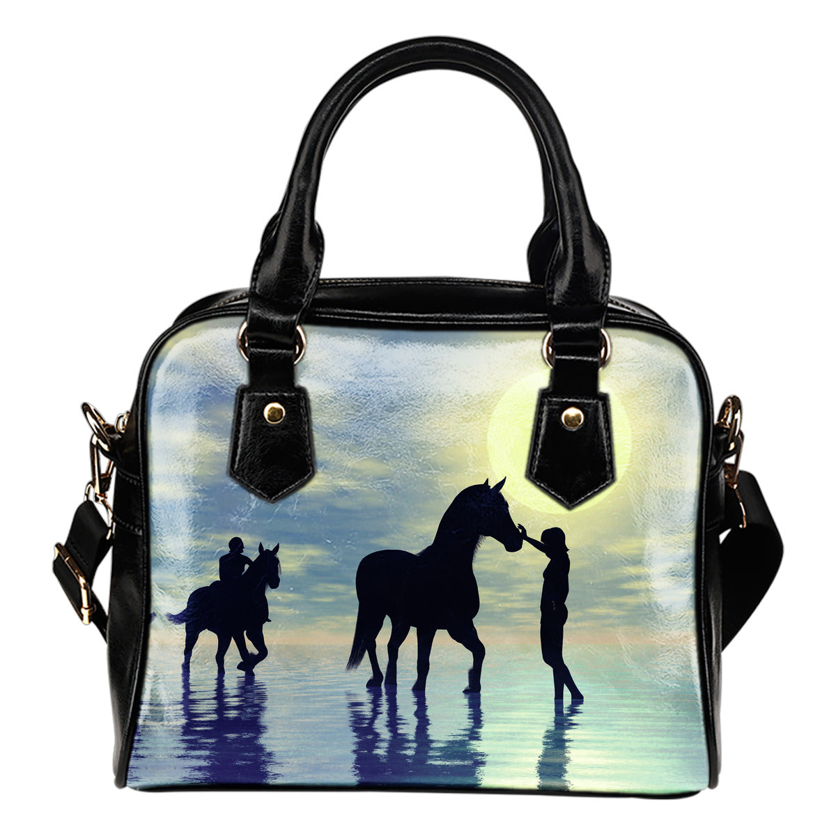 Horses In Water Shoulder Handbag