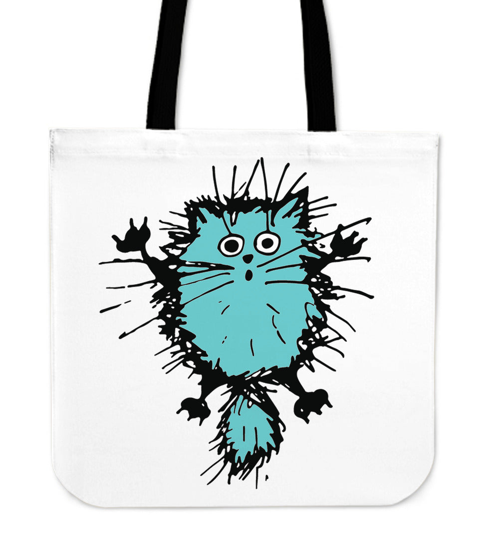 Teal Fuzzy Cat Tote Bag