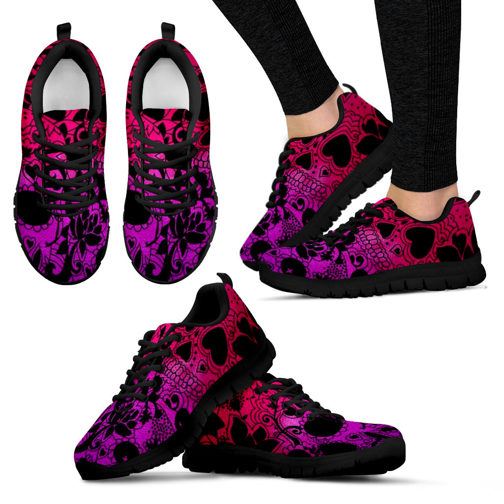 Pink Purple Sugar Skull Women's Sneakers Black Soles