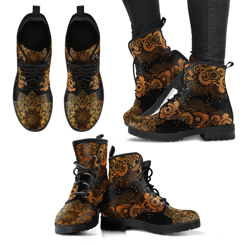 Rusty Gold Paisley Mandala Women's Eco-Friendly Leather Boots