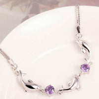 Load image into Gallery viewer, Dolphins Crystal and Silver Plated Bracelet
