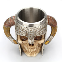 Load image into Gallery viewer, Stainless Steel Viking Horned Skull Mug
