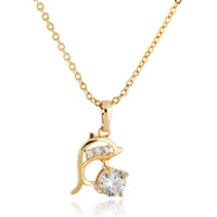 Load image into Gallery viewer, Gold Dolphin Crystal Necklace 
