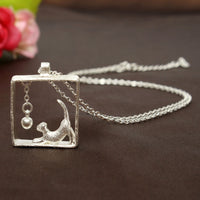 Load image into Gallery viewer, Sterling Silver Cat in the Box Necklace
