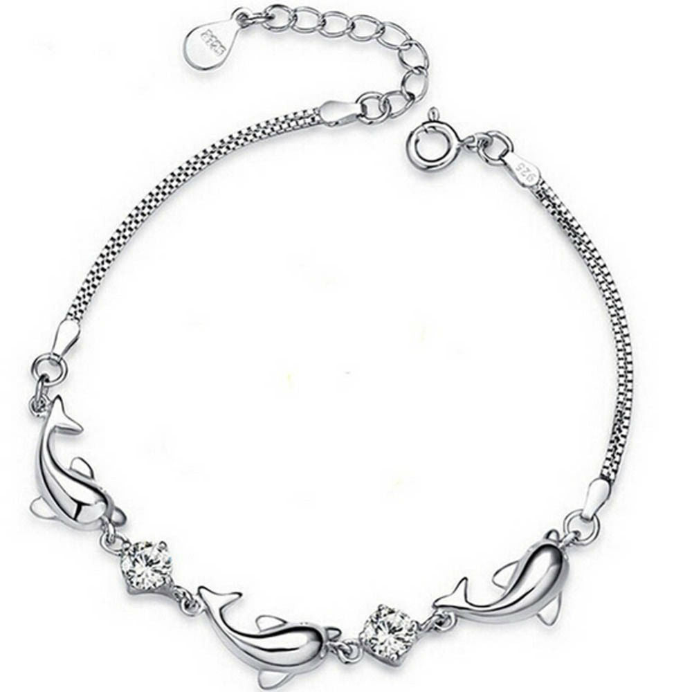 Dolphins Crystal and Silver Plated Bracelet
