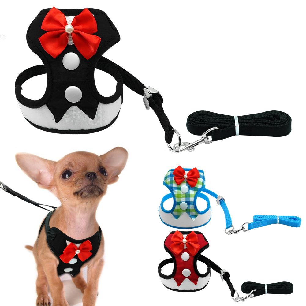 Tuxedo Bow Tie Dog Harness & Leash Set