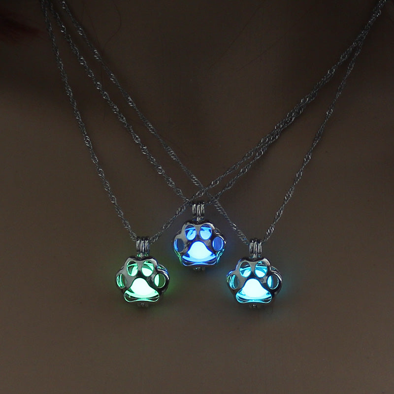 Glow In The Dark Paw Pendant Necklace