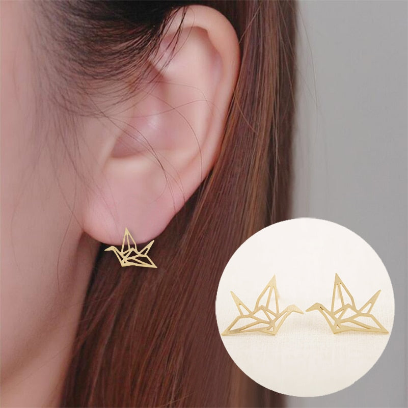 Origami Bird Stud Earrings