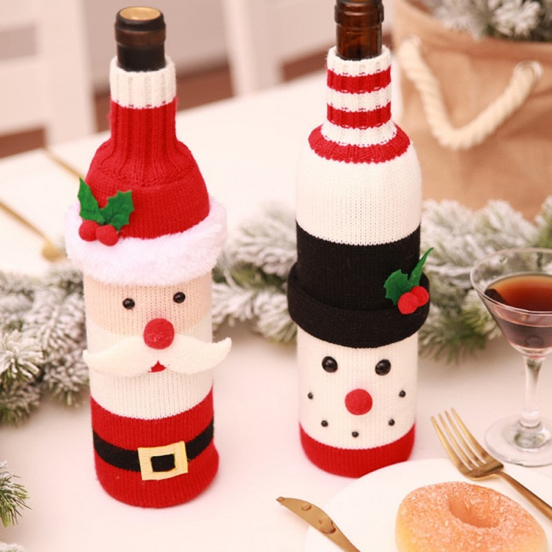 Santa and Snowman Wine Bottle Covers