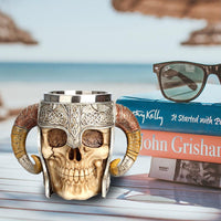 Load image into Gallery viewer, Stainless Steel Viking Horned Skull Mug
