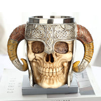 Load image into Gallery viewer, Stainless Steel Viking Horned Skull Mug
