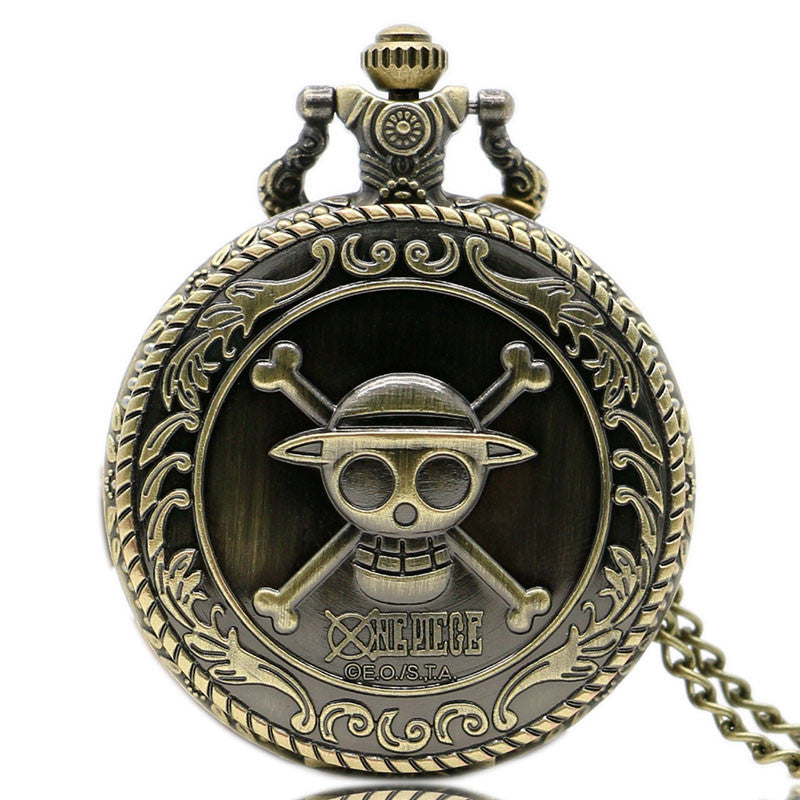 Bronze Steampunk Skull Pocket Watch with Chain