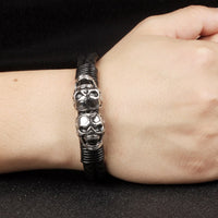 Load image into Gallery viewer, Men&#39;s Leather Cuff Skull Bracelet
