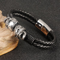Load image into Gallery viewer, Men&#39;s Leather Cuff Skull Bracelet
