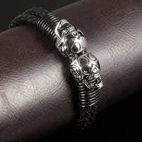 Load image into Gallery viewer, Men&#39;s Leather Cuff Skull Bracelet
