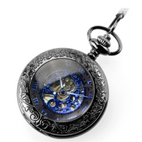 Load image into Gallery viewer, Blue Roman Numerals Mechanical Pocket Watch
