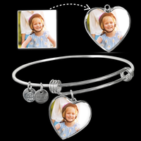 Load image into Gallery viewer, Custom Photo Heart Pendant Bangle Bracelet
