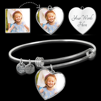 Load image into Gallery viewer, Custom Photo Heart Pendant Bangle Bracelet
