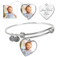 Load image into Gallery viewer, Custom Photo Heart Pendant Bangle Bracelet
