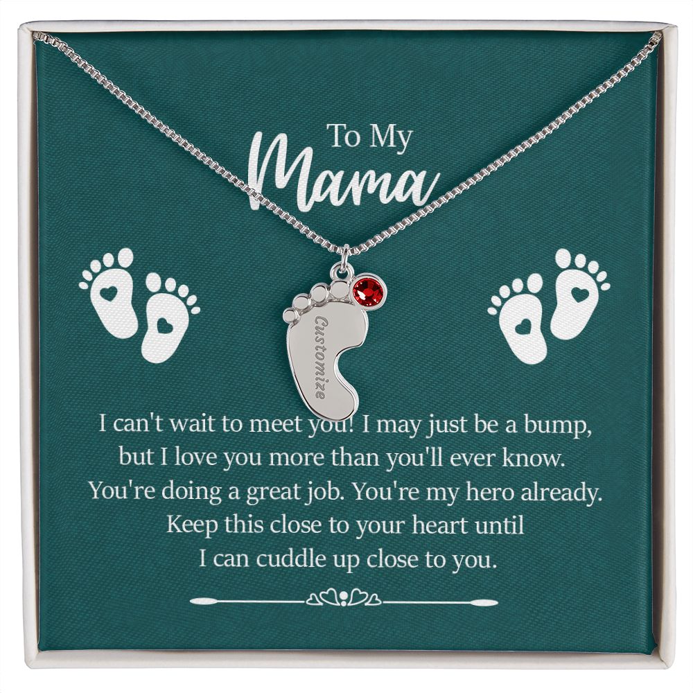 Mama I Can't Wait To Meet You Custom Baby Feet Necklace with Birthstone