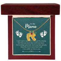 Load image into Gallery viewer, Mama I Can&#39;t Wait To Meet You Custom Baby Feet Necklace with Birthstone
