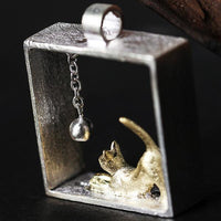 Load image into Gallery viewer, Sterling Silver Cat in the Box Necklace
