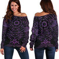 Load image into Gallery viewer, Women&#39;s Purple Mandala Dragonfly Off Shoulder Sweater
