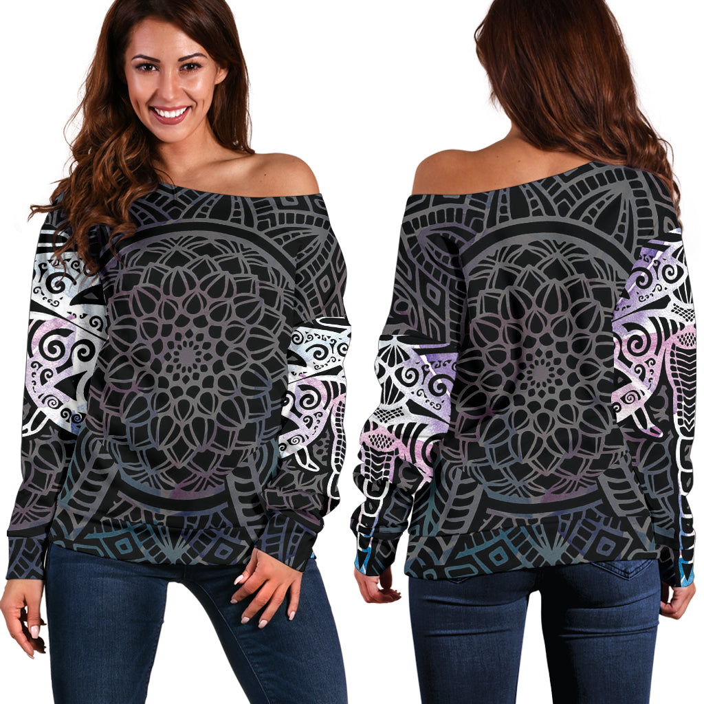 Women's Mandala Dragonfly Off Shoulder Sweater