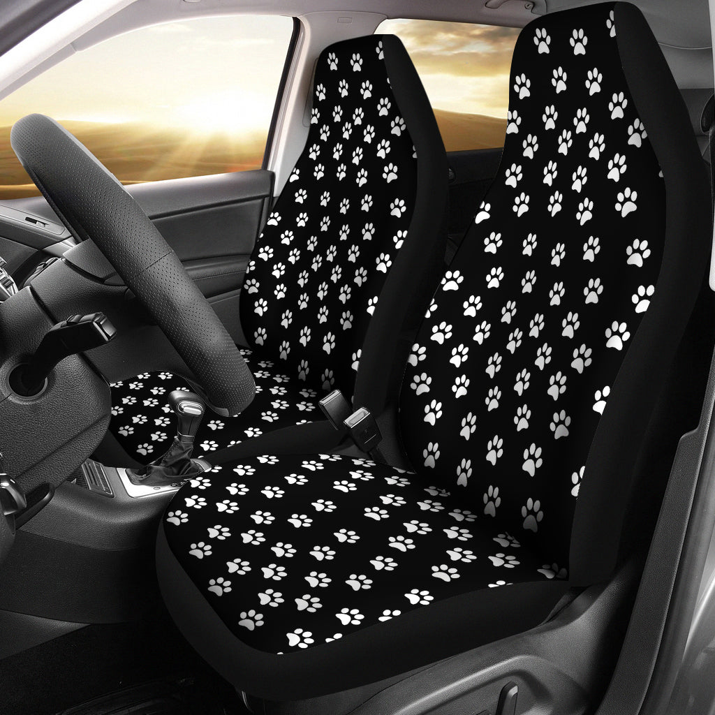 Paw Prints Black Car Seat Covers (Set of 2)