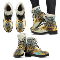 Load image into Gallery viewer, Owl Faux Fur Eco-Friendly Leather Boots
