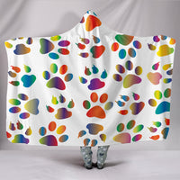 Load image into Gallery viewer, Colorful Paw Prints Hooded Blanket - $79.99 - 89.99
