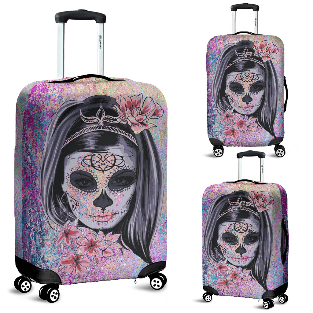 Pink Calavera Girl Luggage Cover