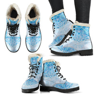 Load image into Gallery viewer, Icy Blue Mandala Faux Fur Eco-Friendly Leather Boots
