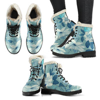 Load image into Gallery viewer, Vintage Blue Floral Faux Fur Eco-Friendly Leather Boots
