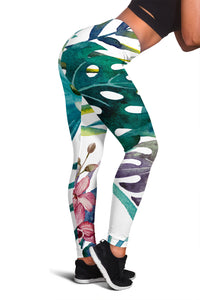 Load image into Gallery viewer, White Tropical Leaf Women&#39;s Leggings
