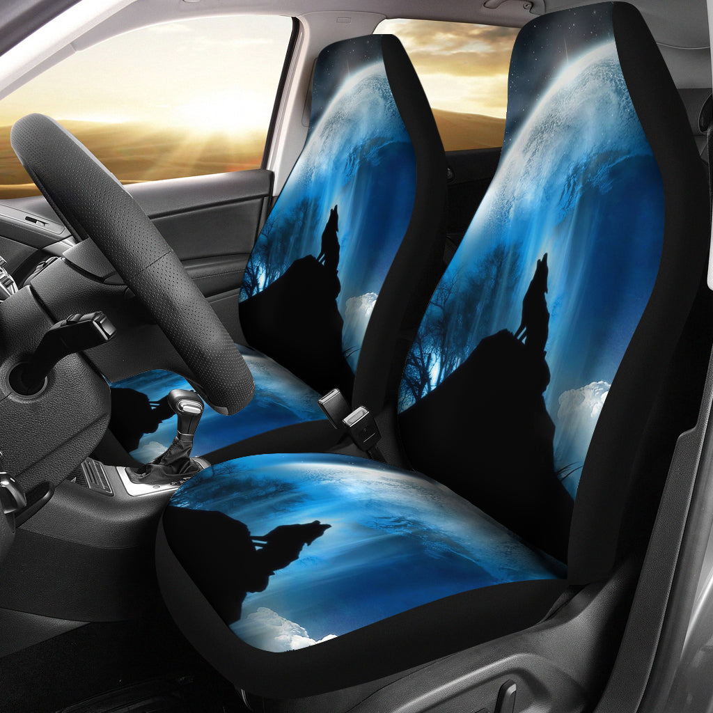 Wolf Howling On A Hill Car Seat Covers (Set of 2)