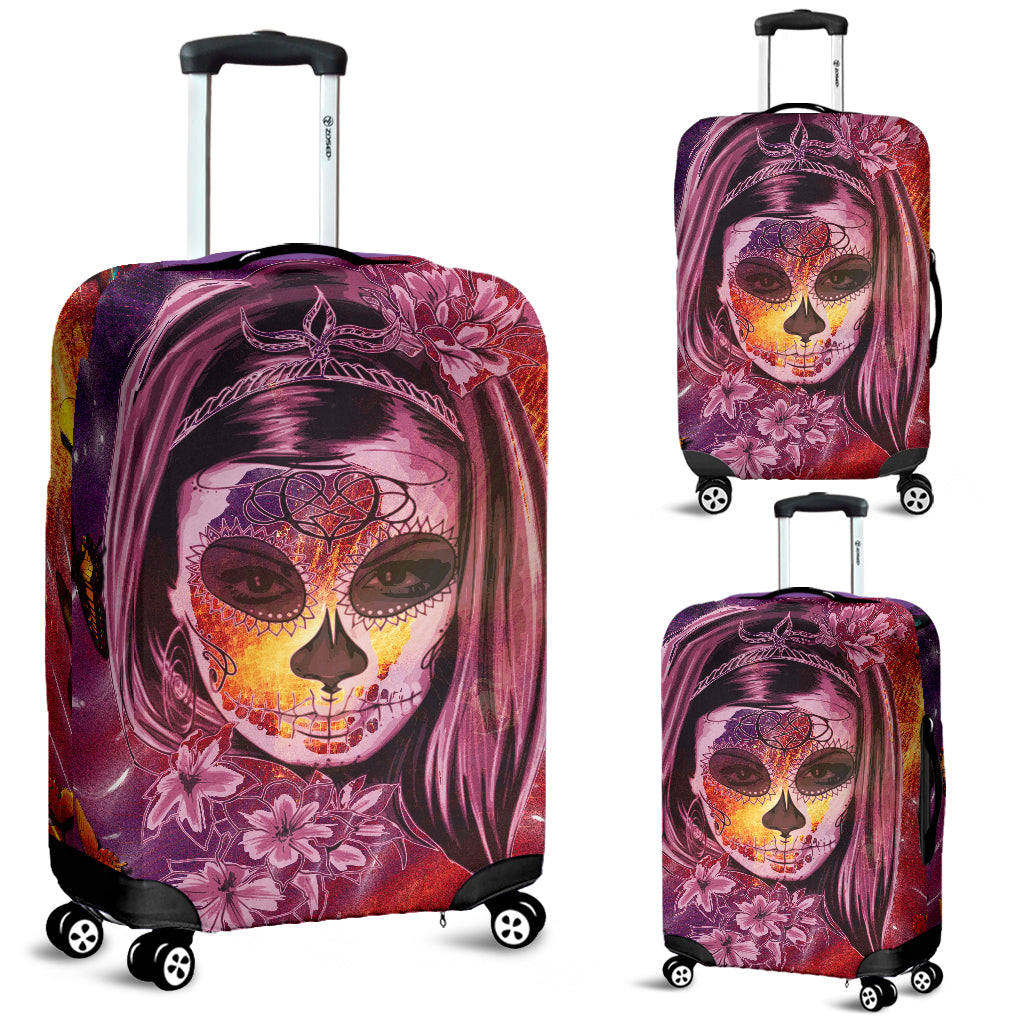 Purple Calavera Girl Luggage Cover