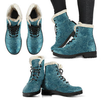 Load image into Gallery viewer, Blue Paisley Faux Fur Eco-Friendly Leather Boots
