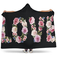 Load image into Gallery viewer, Black Floral Love Hooded Blankets - $79.99 - 89.99

