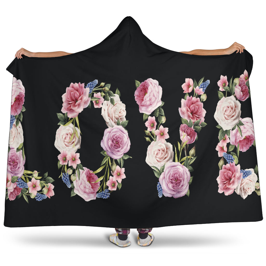 Black Floral Love Hooded Blankets - $79.99 - 89.99
