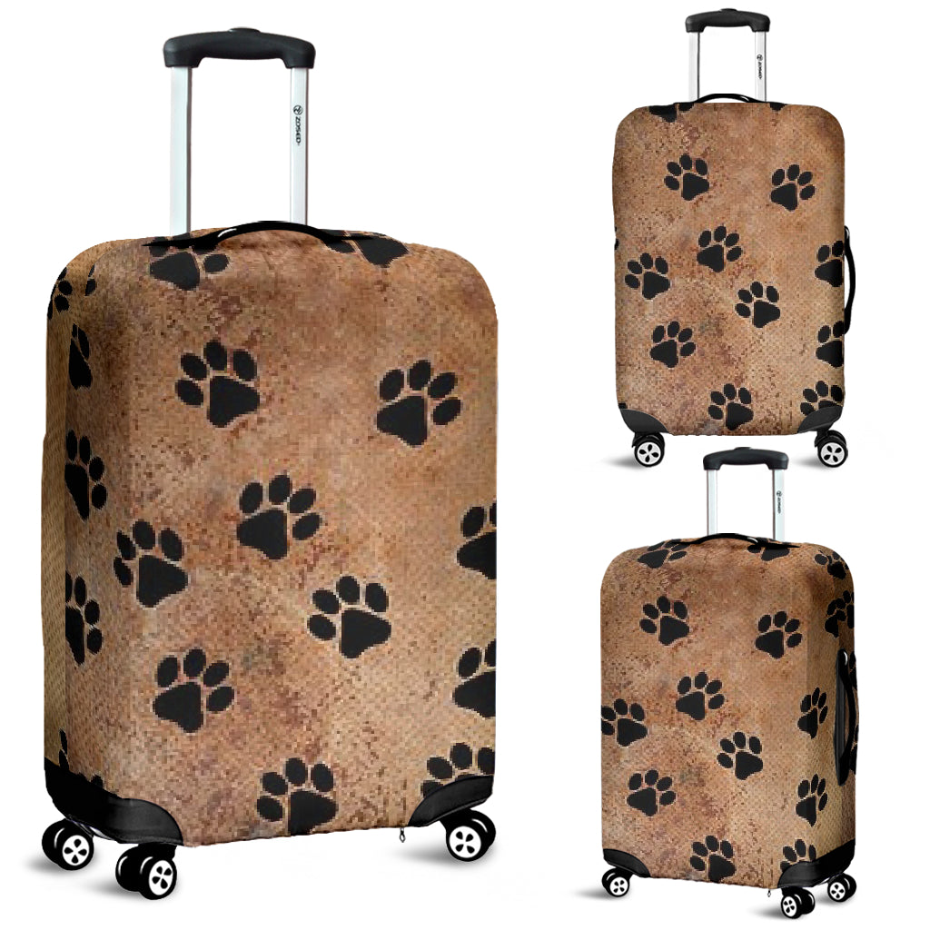Brown With Black Paw Paw Print Luggage Cover