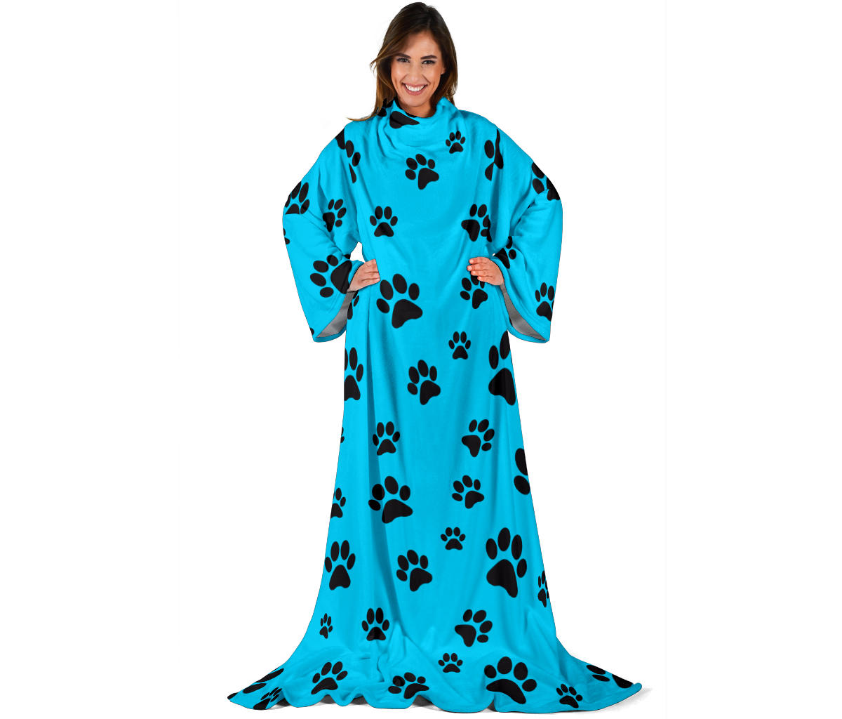 Paw Prints Adult Sleeve Blanket - Turquoise