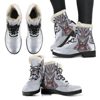 Load image into Gallery viewer, Owl Silver Faux Fur Eco-Friendly Leather Boots
