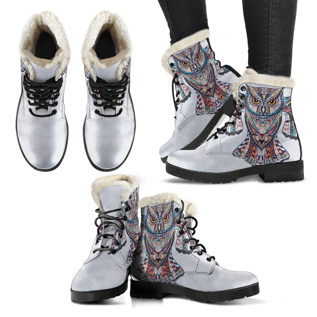 Owl Silver Faux Fur Eco-Friendly Leather Boots