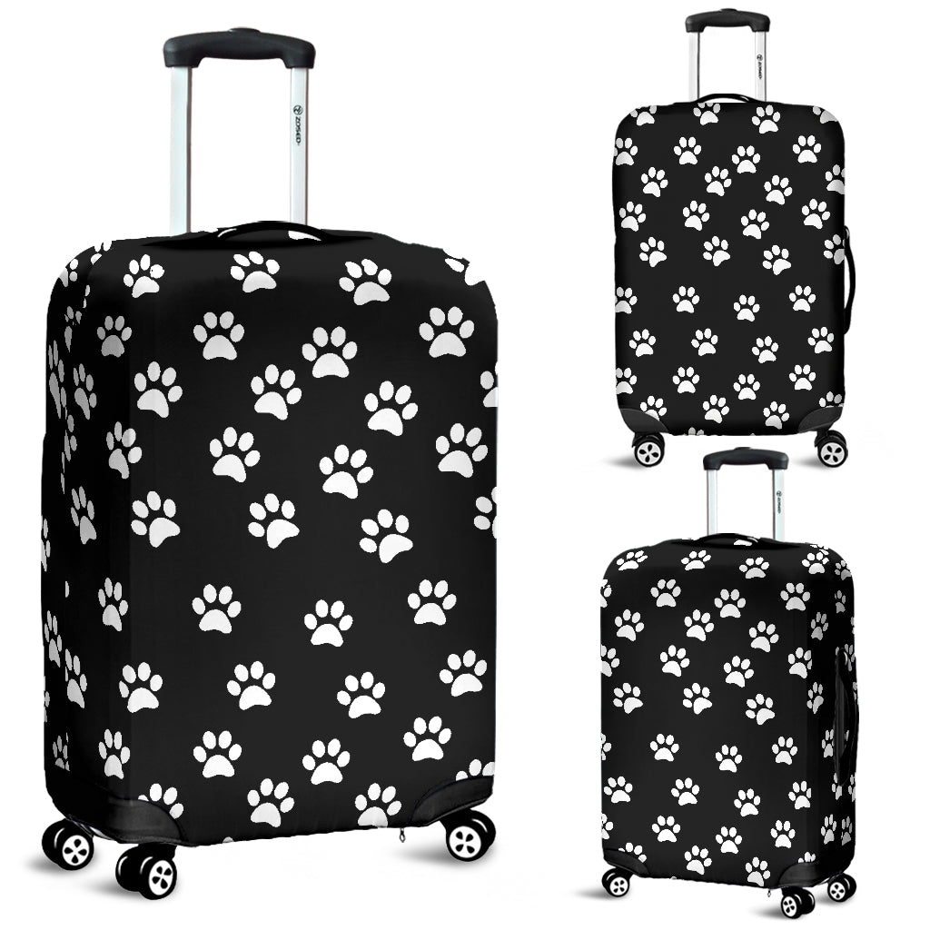 Black With White Paw Prints Luggage Covers