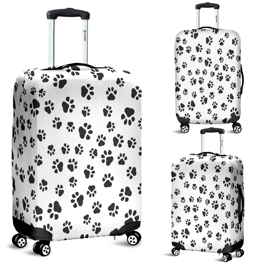 White With Black Paw Prints Luggage Cover